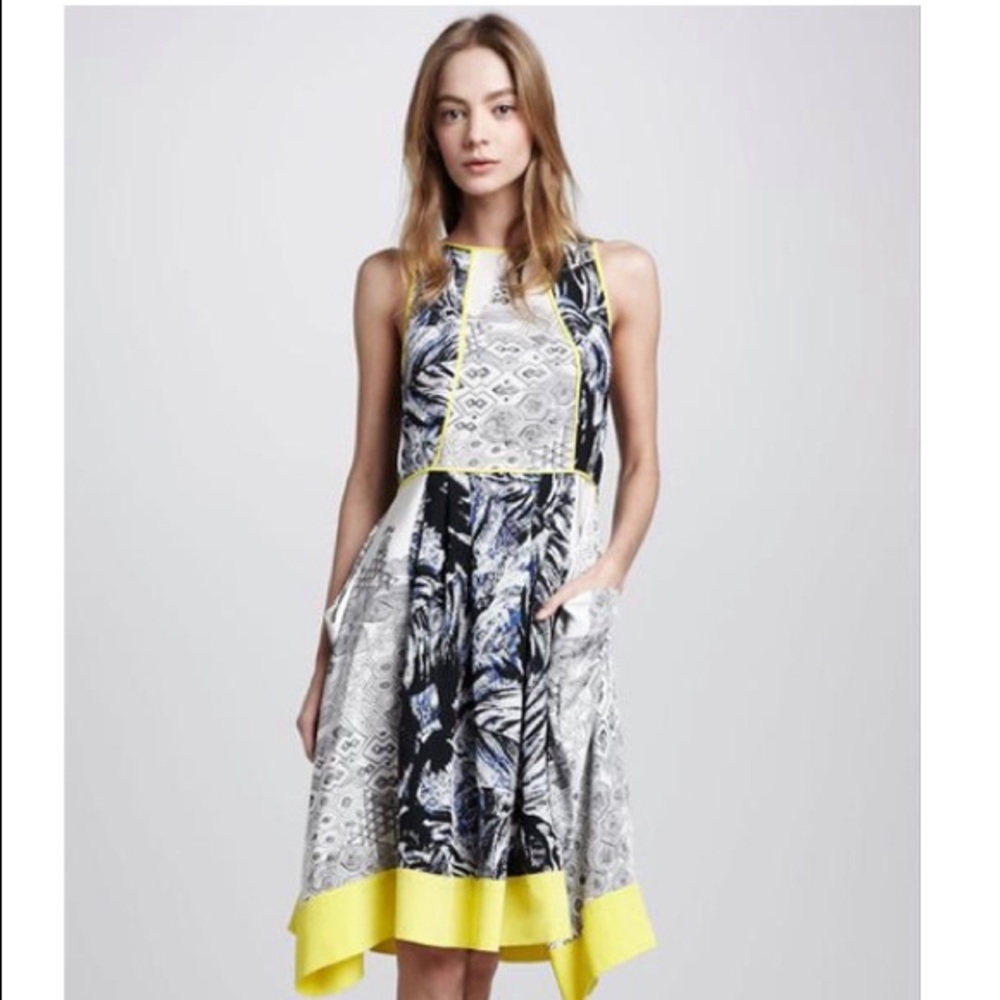 🌼 Tibi Multicolor Fit & Flare Silk Print Dress